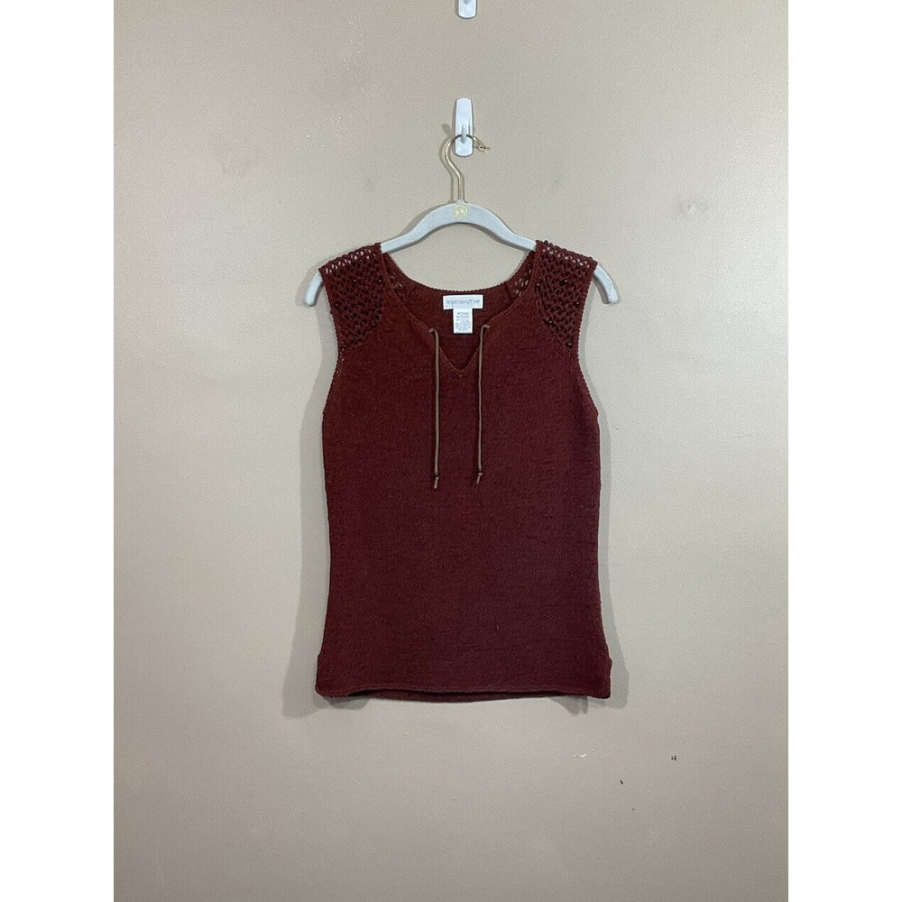 VTG Womens Sleeveless Sweater Size Medium Maroon Beads 90s Y2K Boho Open Knit